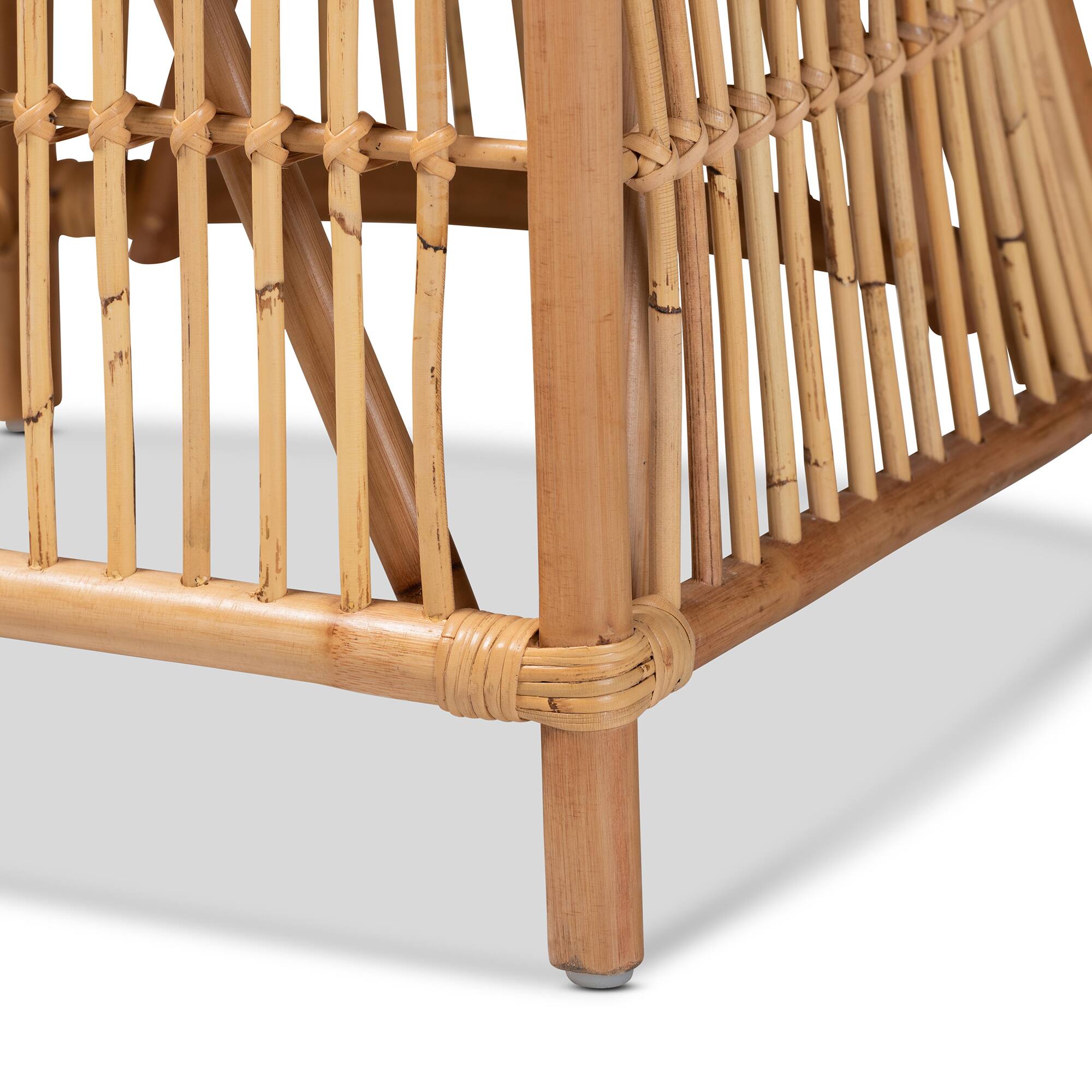 Alt View 2. bali & pari - Rose Modern Bohemian Fabric Upholstered and Rattan Armchair - White/Natural Brown.