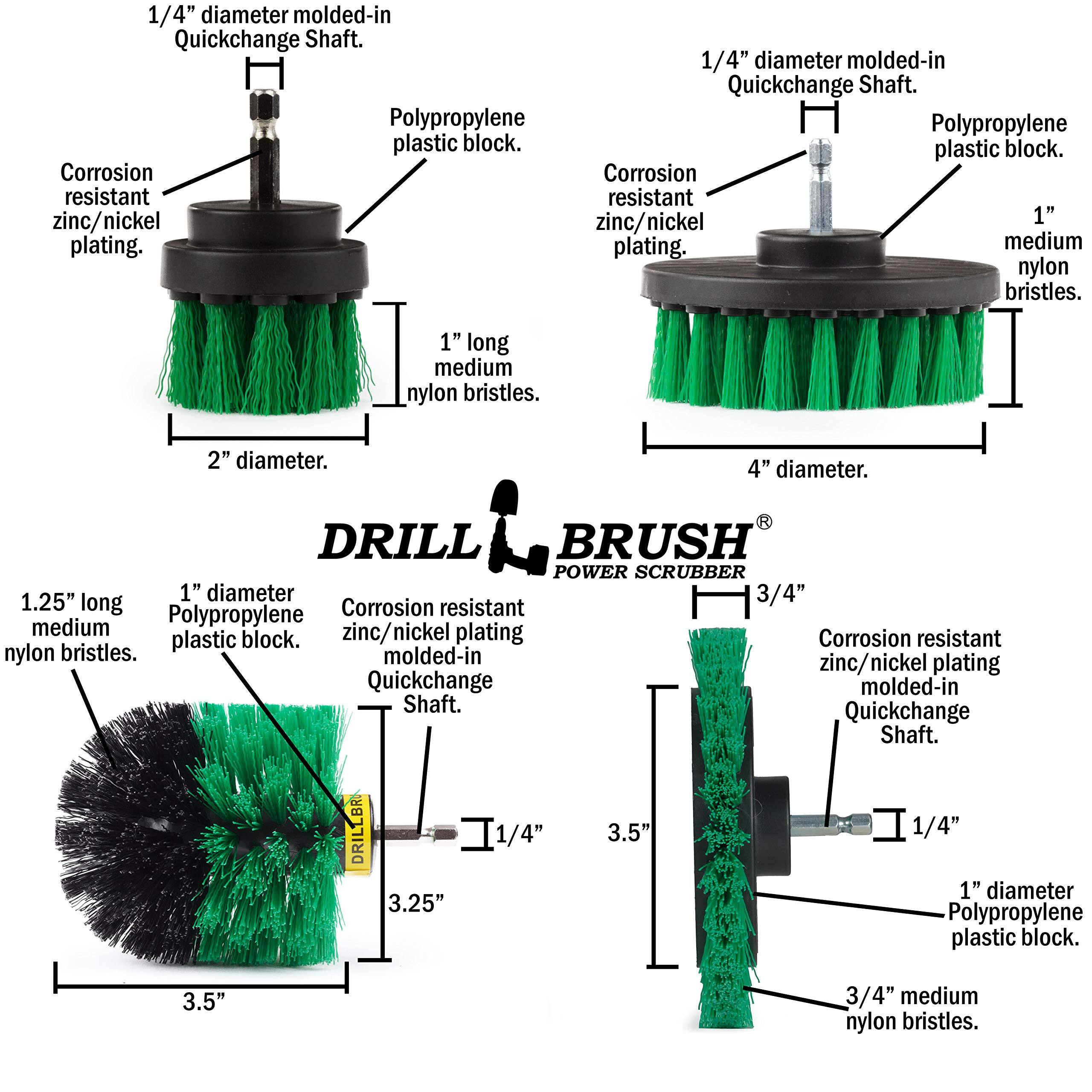 1/4" diameter molded-in Quickchange Shaft. 1/4" diameter molded-in Quickchange Shaft. Polypropylene plastic block. Polypropylene plastic block. Corrosion resistant zinc/nickel plating. Corrosion resistant zinc/nickel plating. 1" long medium nylon bristles. 1" long medium nylon bristles. 2" diameter. 4" diameter. DRILL BRUSH POWER SCRUBBER 1" diameter 3/4" 1.25" long Corrosion resistant Polypropylene medium zinc/nickel plating plastic block. Corrosion resistant nylon bristles. molded-in zinc/nickel plating Quickchange Shaft. Quickchange Shaft. DRILLBR 3.25" 1/4" 3.5" 1/4" 1" diameter Polypropylene plastic block. 3.5" 3/4" medium nylon bristles.
