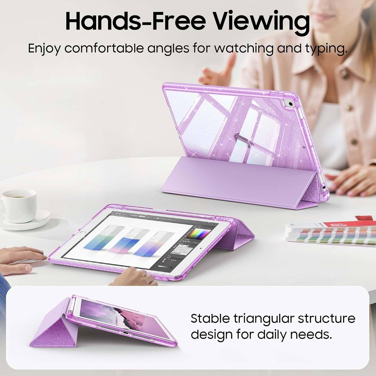 Hands-Free Viewing  
Enjoy comfortable angles for watching and typing.  

Stable triangular structure design for daily needs.