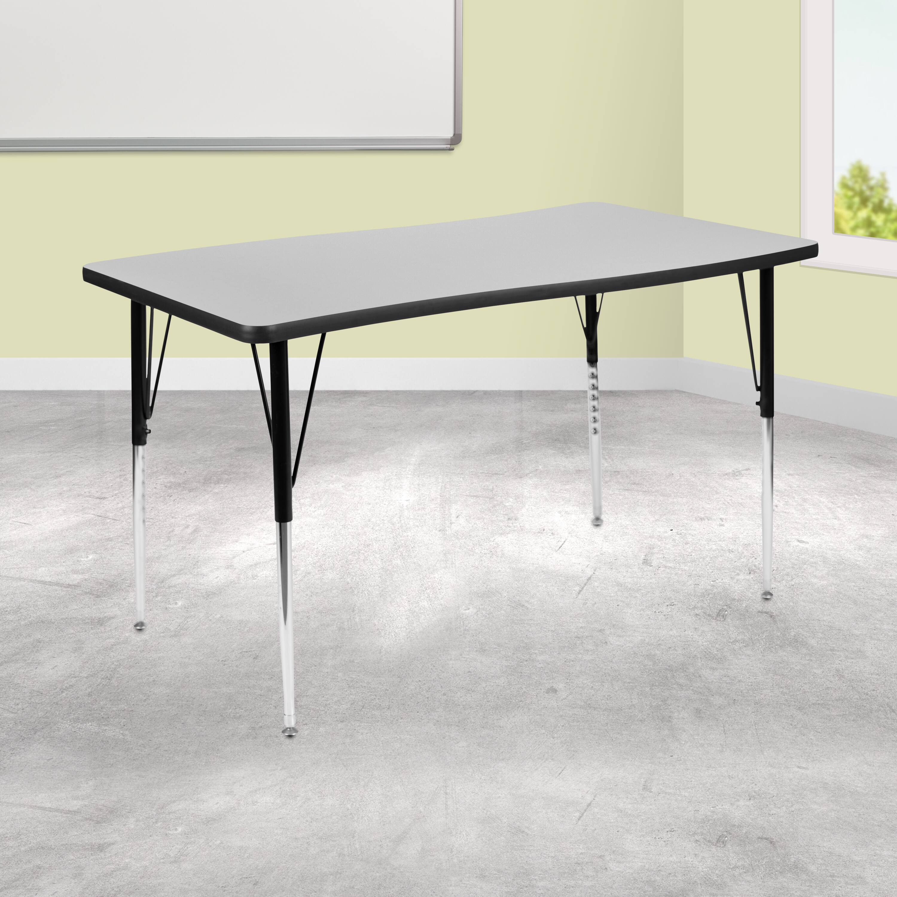 Alt View 1. Emma + Oliver - 28"W x 47.5"L Rectangle Wave Flexible Collaborative Adjustable Height Activity Table - Grey.