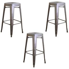 AmeriHome - Loft 30 Inch Metal Bar Stool - 3 Piece - Gunmetal