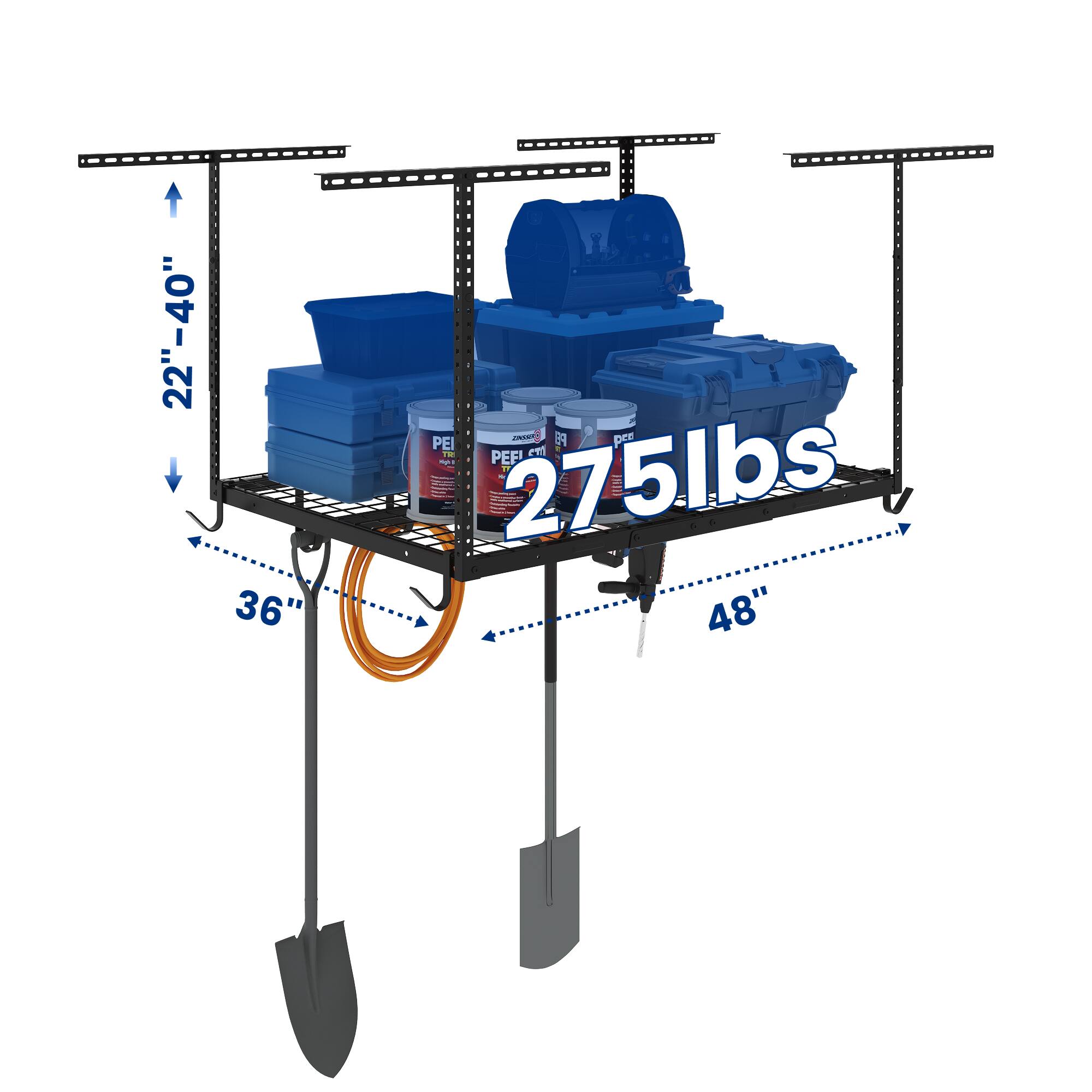 22"-40"  
36"  
48"  
275lbs
