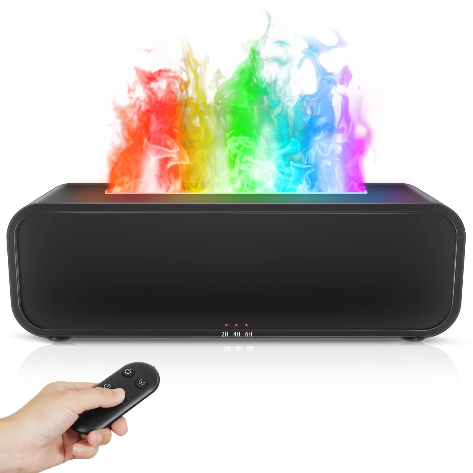 Front. Live At Space - 150ml Flame Aroma Diffuser 7-Color LED Remote Quiet Auto-Off - Rainbow Black.