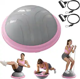 MERACH - 3-in-1 Balance Trainer with Resistance Bands, Exercise Ball & Push-Up Handles, 286 lbs Capacity, Portable - Pink