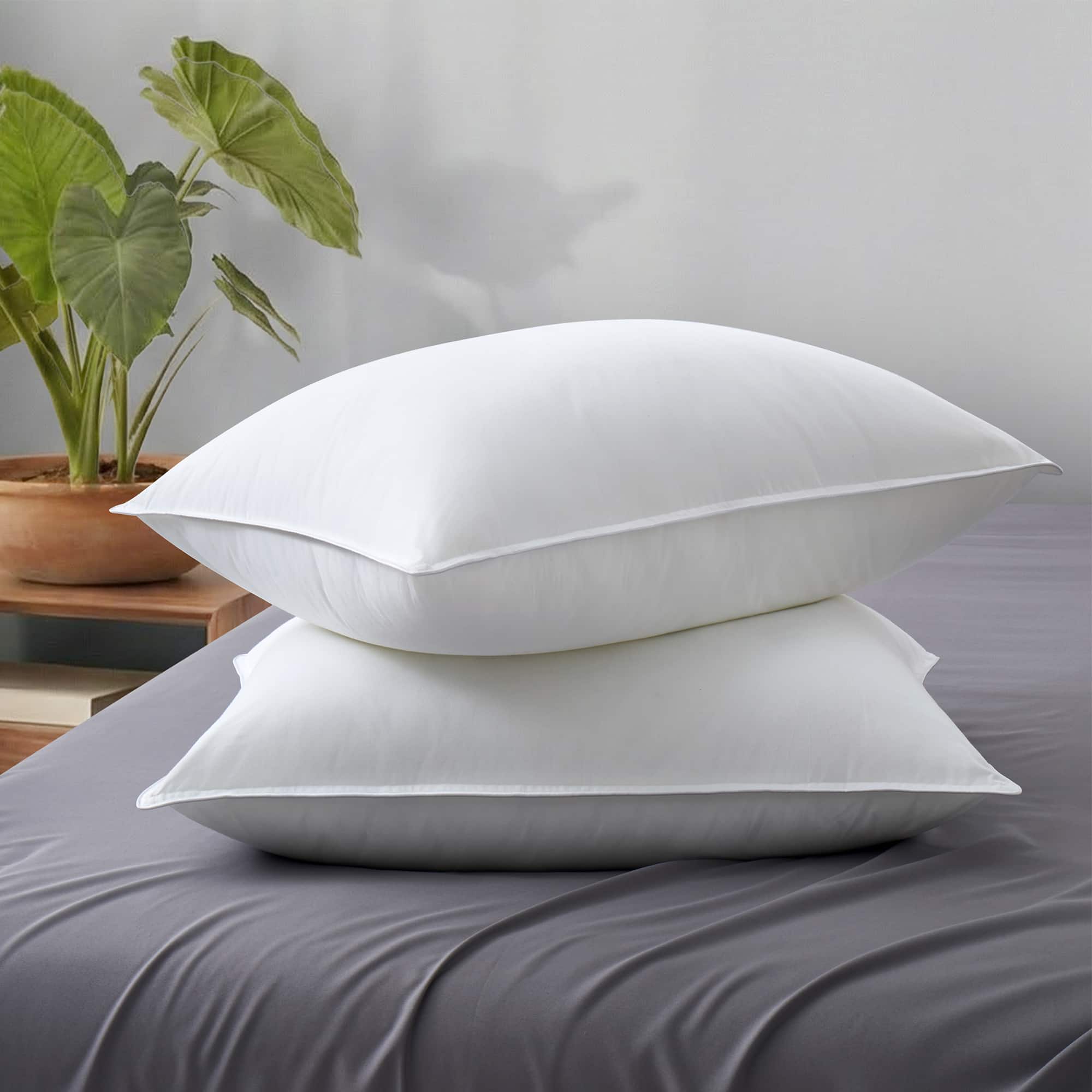Peace Nest - Down Alternative Bed Pillows with 100% Breathable Cotton Cover, Queen - White