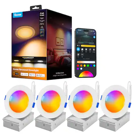 Govee 4 Inch 4 Pack
Govee Recessed Downlight
16 Million Colors
A Style That's Unique to You
Indoor
Matter
Works with Alexa
Works with Google Home
15 Million Colors That's Unique Style