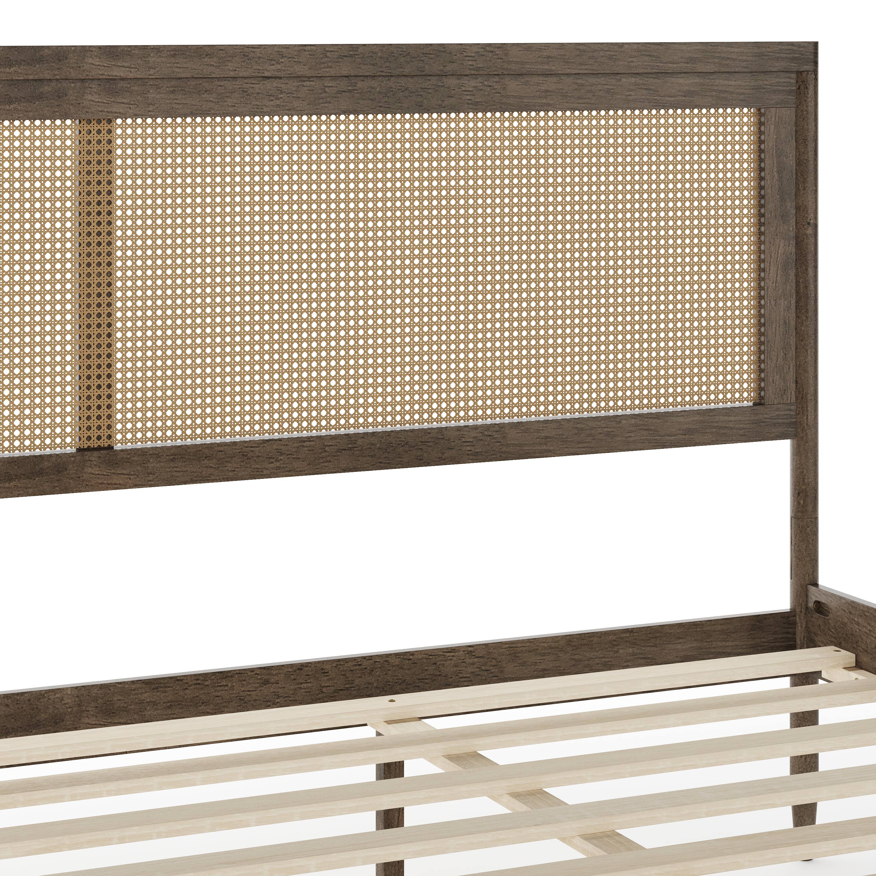 Alt View 19. Martha Stewart - Jax Wooden King Platform Bed with Rattan Inset Headboard and Footboard - Brown Gray.