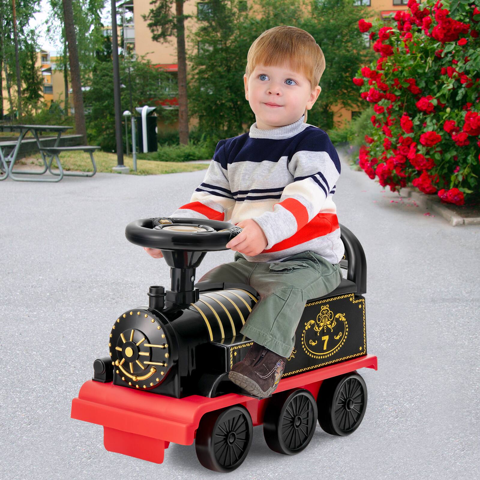 Alt View 5. Gymax - Gymax 6V Electric Kids Ride On Train Motorized Train Toy w/ Track & 6 Wheels Black - Black.