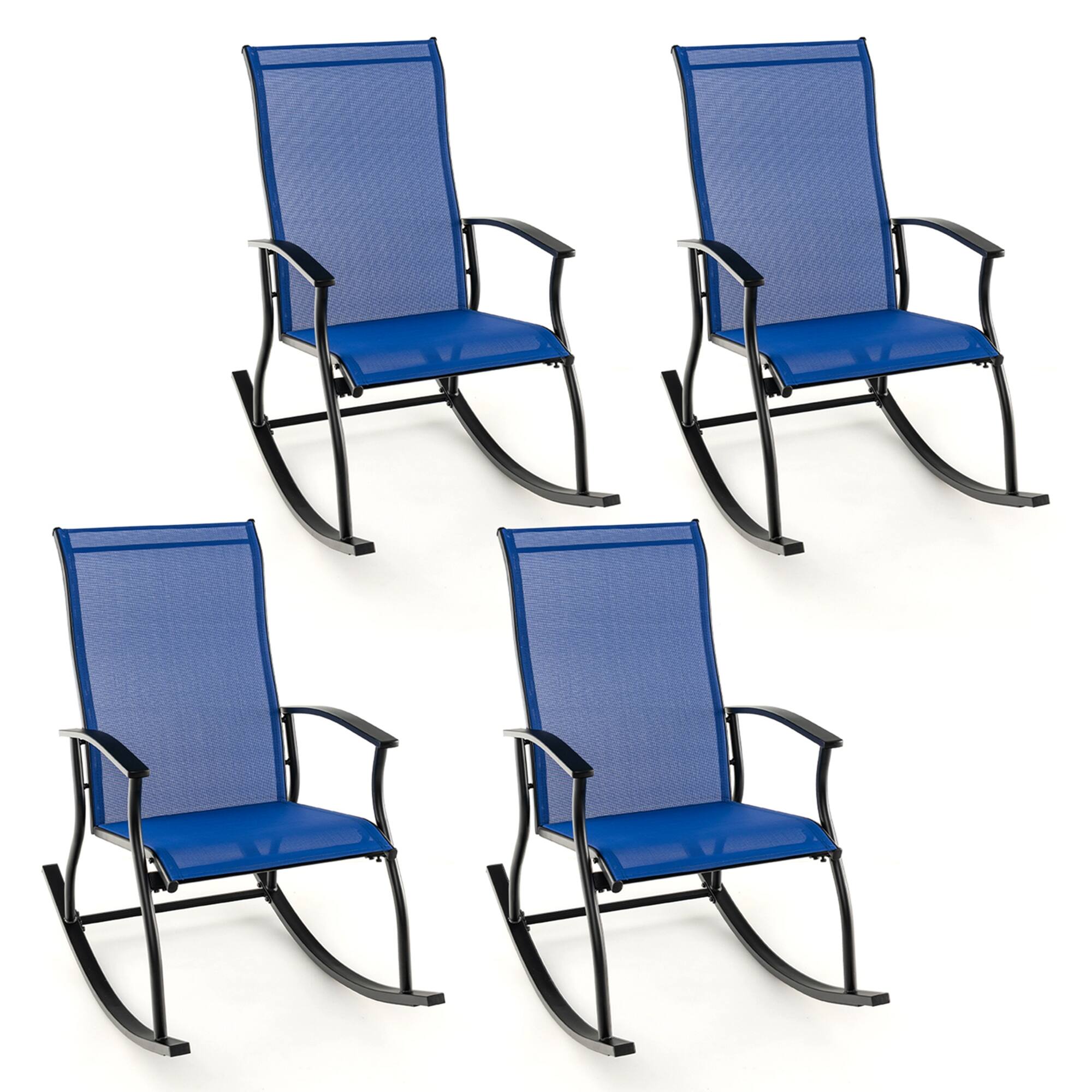 Costway - 4 PCS Outdoor Rocking Chairs with Breathable Backrest Smooth Safe Rocking Design - Blue price history on PriceWatchPro