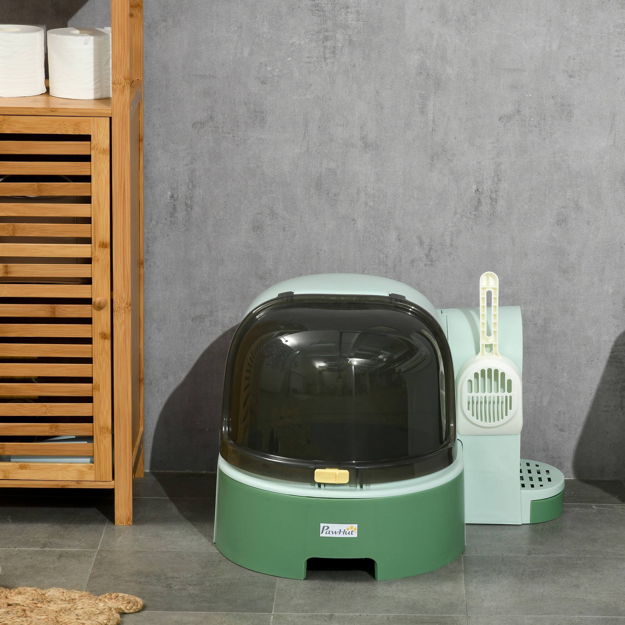 Alt View 7. Pawhut - Cat Litter Box Easy to Clean Open with Scoop - Green.