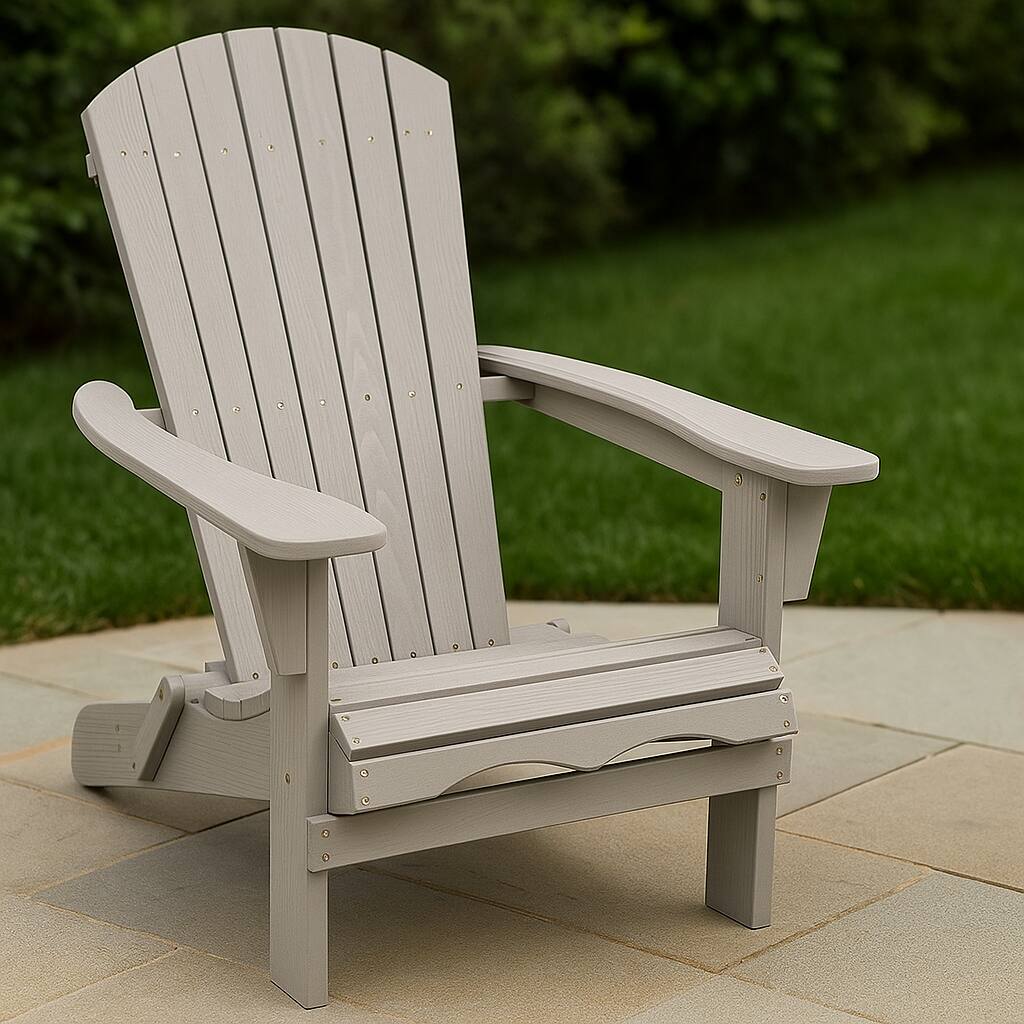 Front. Hivvago - Folding Patio Chair with Extended Backrest and Wide Arm Support - Grey.