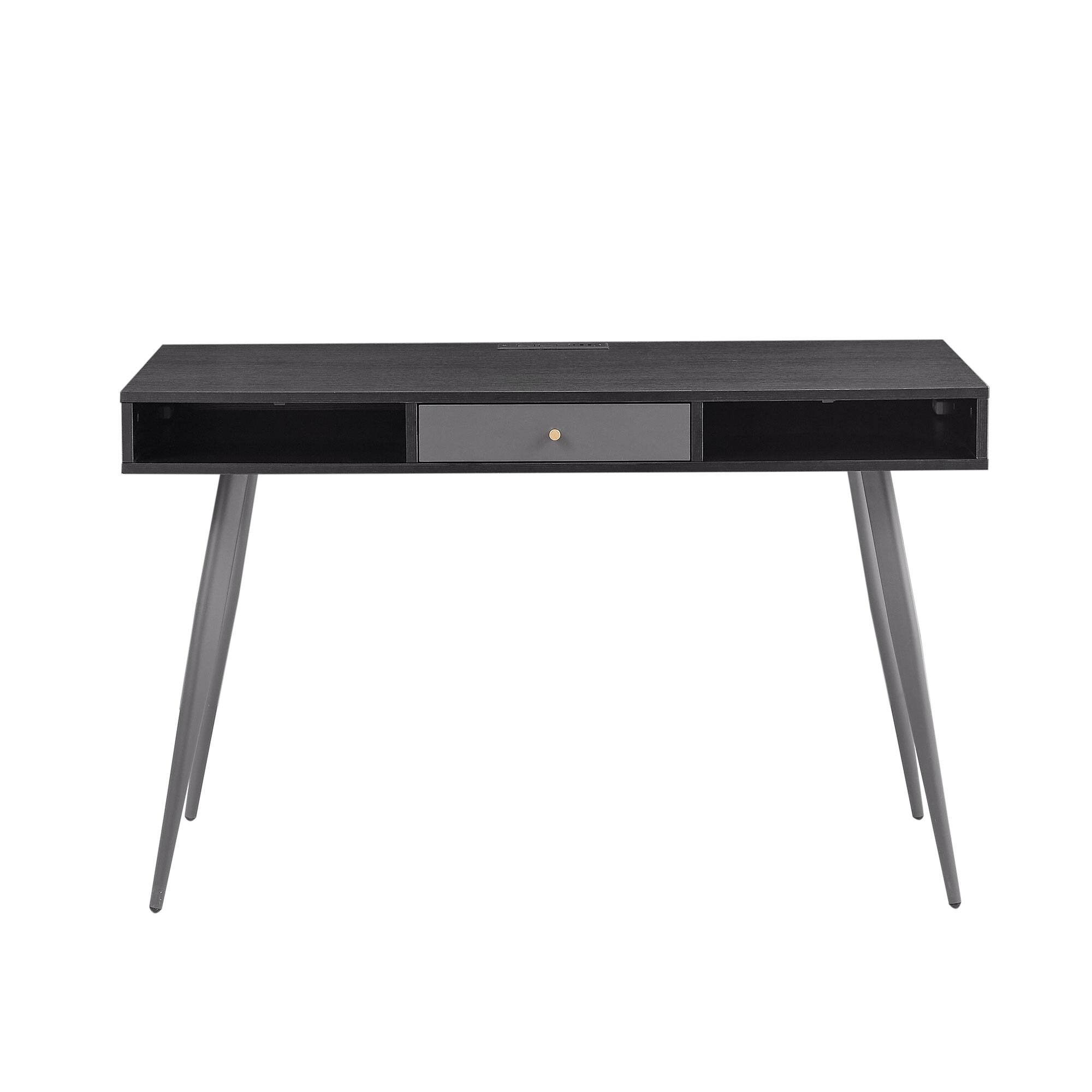 Alt View 8. Tiramisubest - Mid Century Desk with USB Ports & Power Outlet,Modern Multifunctional Home Office Computer Desk with Drawers,Black - Black.