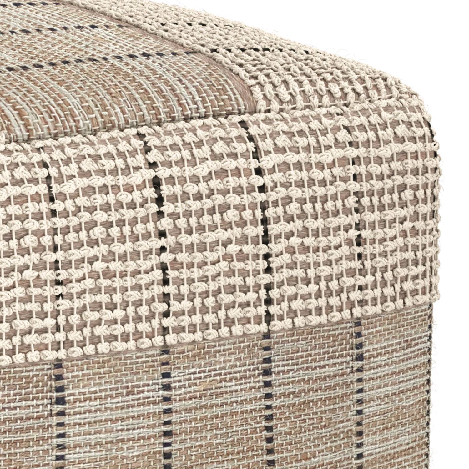 Alt View 5. Simpli Home - Elmer Contemporary Square Woven Pouf in Natural/Grey Jute, Cotton - Natural/Grey.