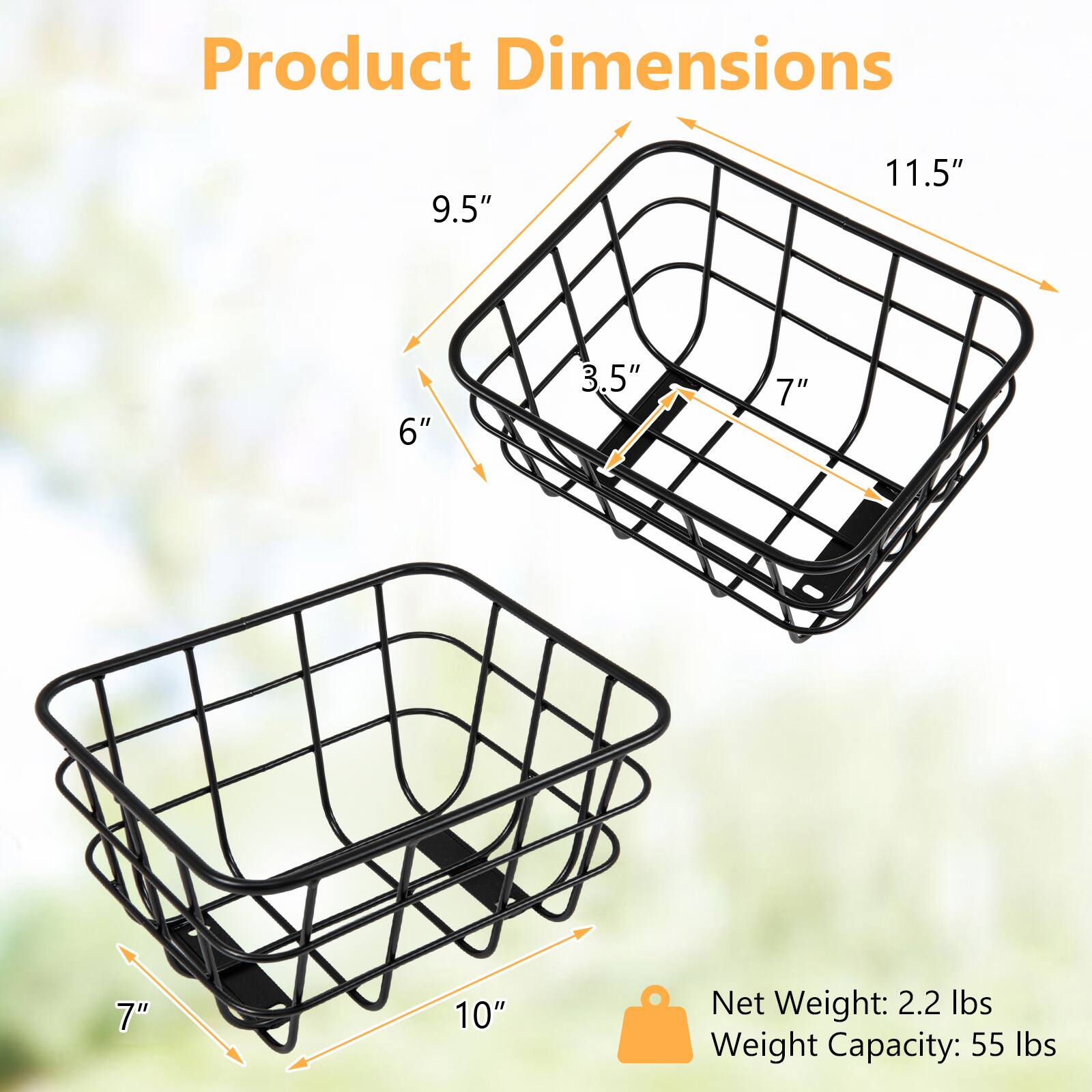 Product Dimensions: 9.5" x 11.5" x 6" x 3.5" x 7" x 7" x 10"  
Net Weight: 2.2 lbs  
Weight Capacity: 55 lbs
