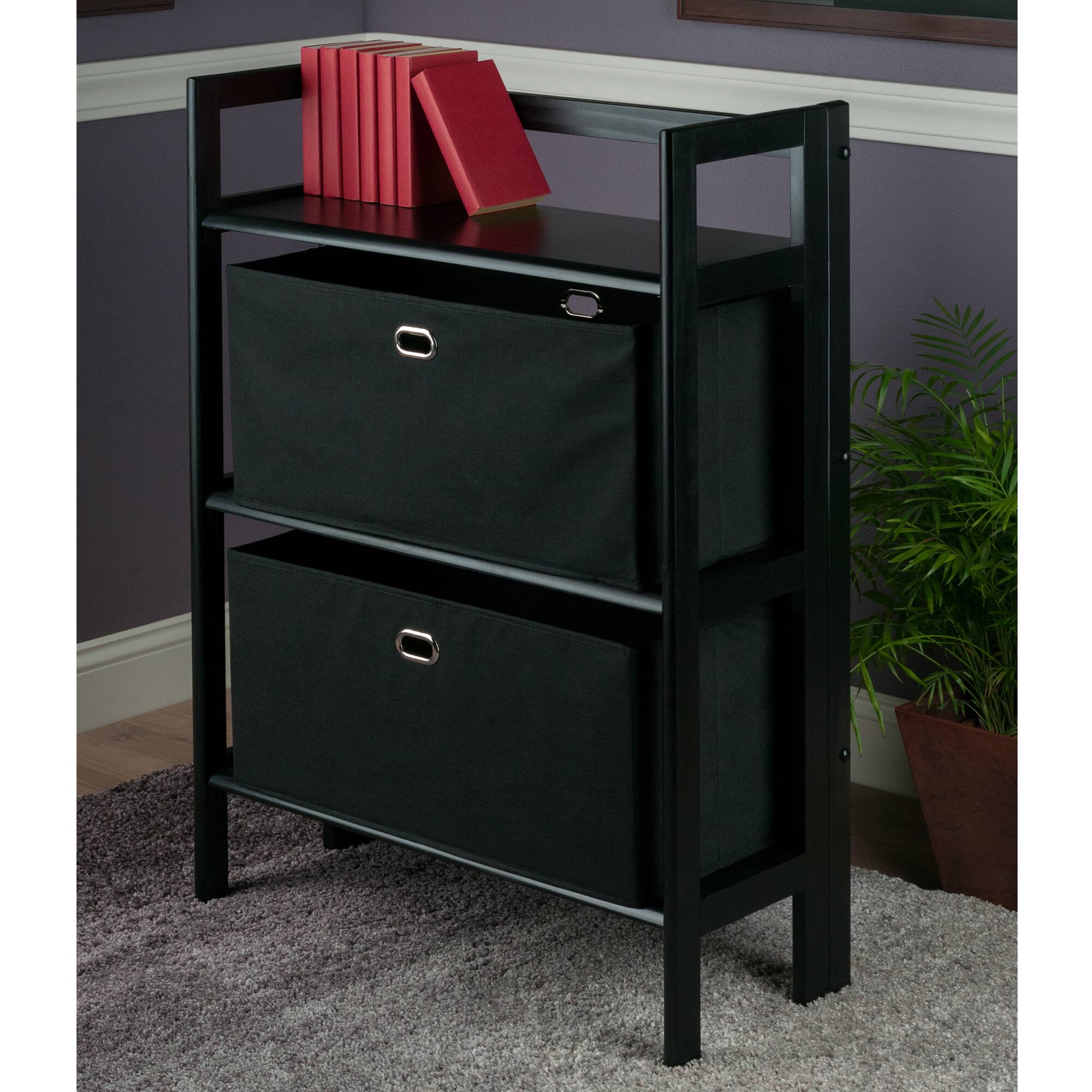Alt View 1. Winsome Wood - Torino 3-Pc Foldable Shelf with 2 Foldable Wide Fabric Baskets - Black.