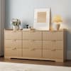 Front. Furologee - 9drawer Dresser 579"w Wood Wide Chest Of Drawers With Metal Handle - Gold.