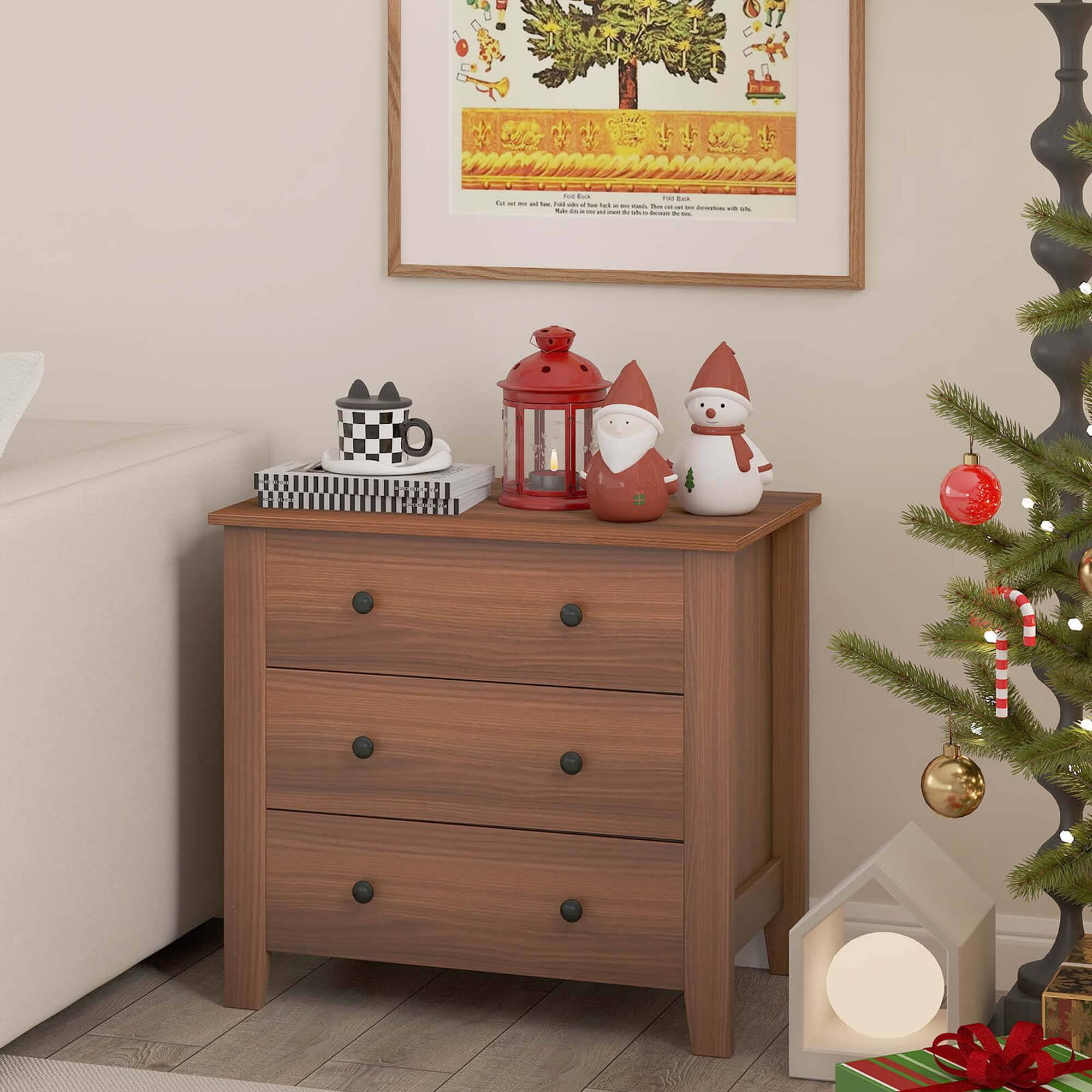 Alt View 3. Costway - Costway 2 PCS 3-drawer Dresser with Convenient Handles Smooth Slide Rails Accent Table - Brown.