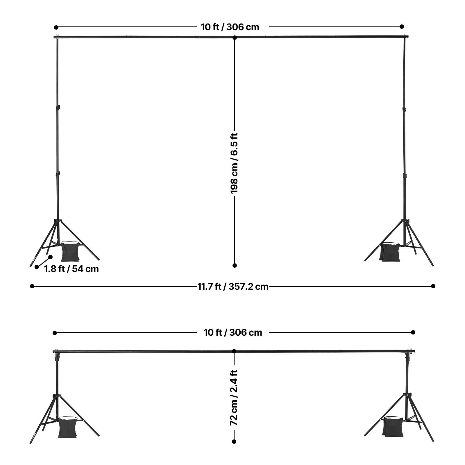 10 ft / 306 cm  
11.7 ft / 357.2 cm  
1.8 ft / 54 cm  
6.5 ft / 198 cm  
72 cm / 2.4 ft