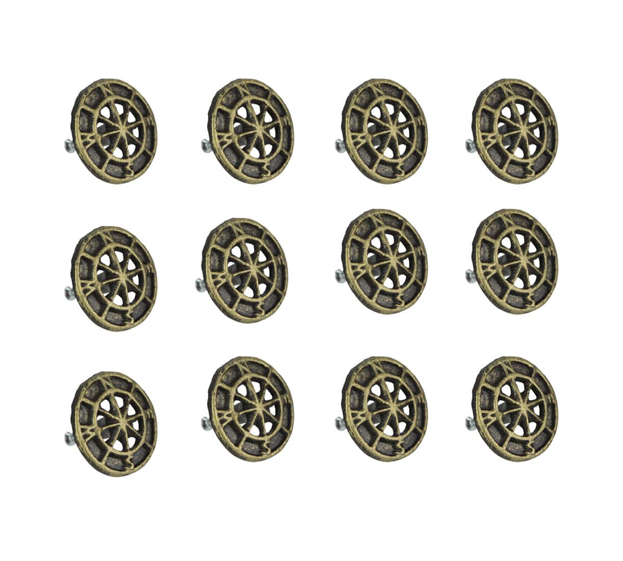 Zeckos - Set of 12 Cast Iron Cabinet Hardware Knob Compass Rose Drawer Pull Handle - Bronze