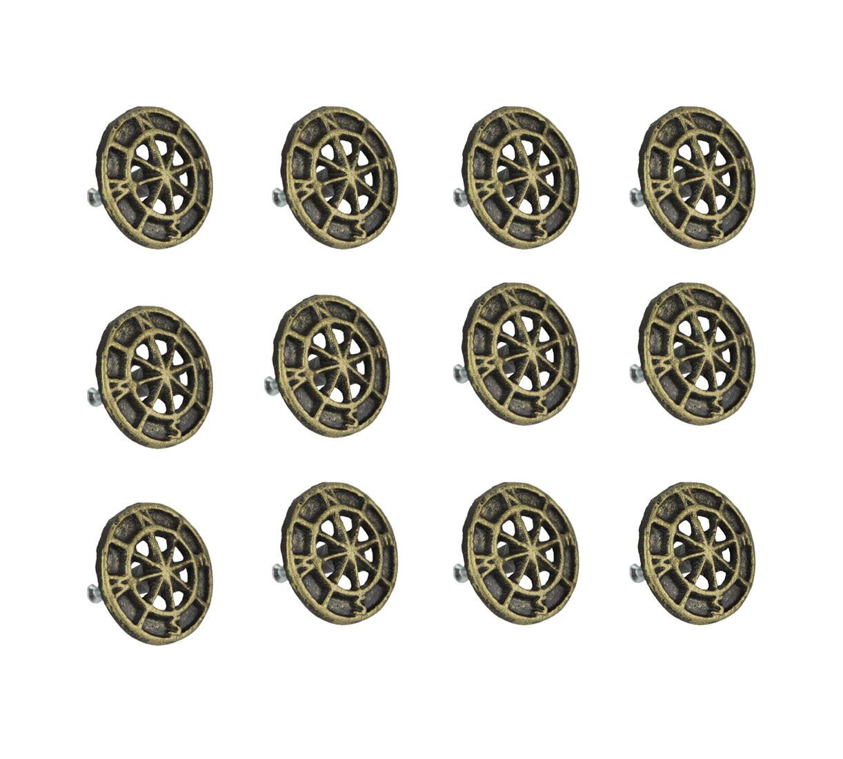 Front. Zeckos - Set of 12 Bronze Cast Iron Cabinet Hardware Knob Compass Rose Drawer Pull Handle - Bronze.