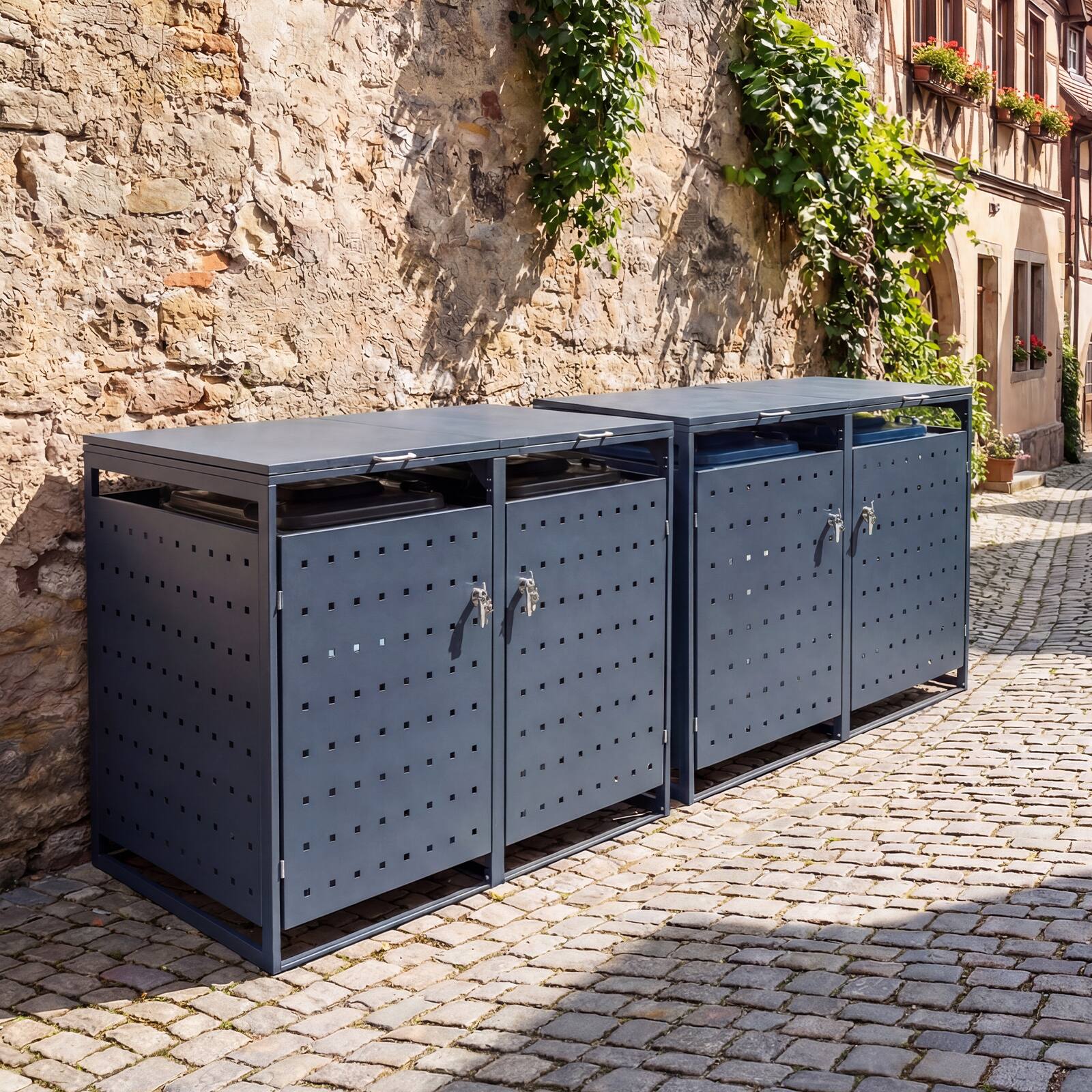 Alt View 3. Gymax - Gymax Metal Garbage Bin Storage Shed for2Trash Cans44CU.FT Double Trash Can Enclosure - Gray.