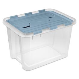 Sterilite - 30 Qt Hinged Lid Storage Box, Plastic Container, Washed Blue, 24 Pack