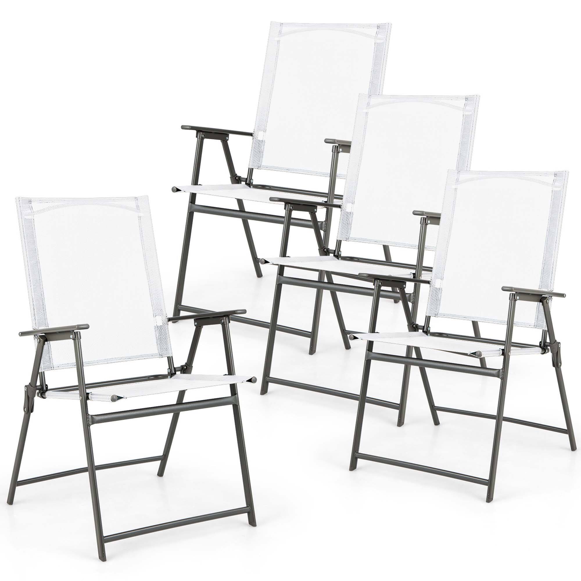 Alt View 7. Costway - Costway 4pcs Patio Folding Portable Dining Chairs Metal Frame Armrests Garden - White.