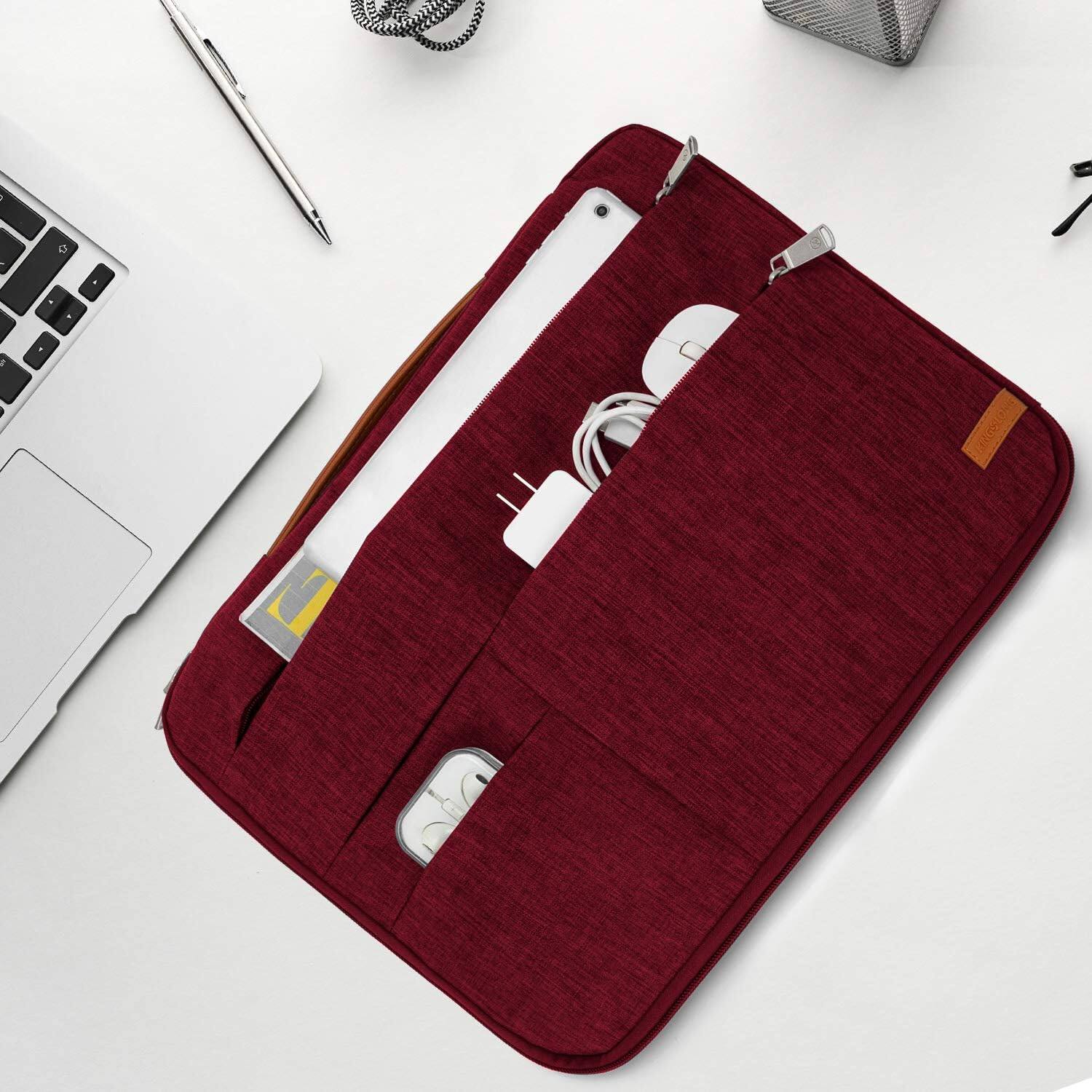 Alt View 5. Wikistore - WIKISTORE 16 inch Laptop Sleeve Bag Slim Lightweight Multiple Pockets Case for MacBook Pro Acer Asus Dell HP Red - Red.