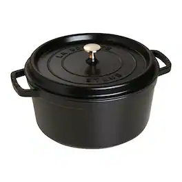 Staub - Cast Iron Round Cocotte, Dutch Oven, 7-quart, serves 7-8, Made in France - Matte Black
