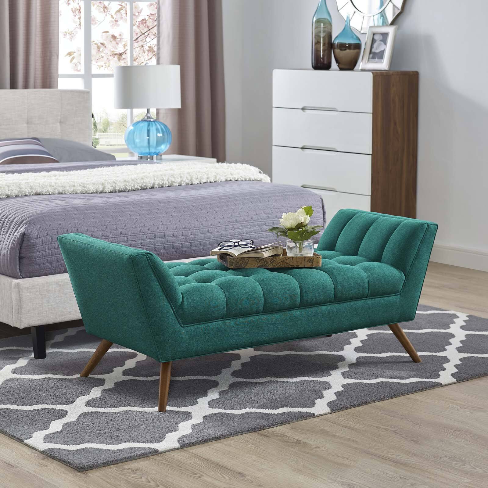 Response Medium Upholstered Fabric Bench by Modway - Teal