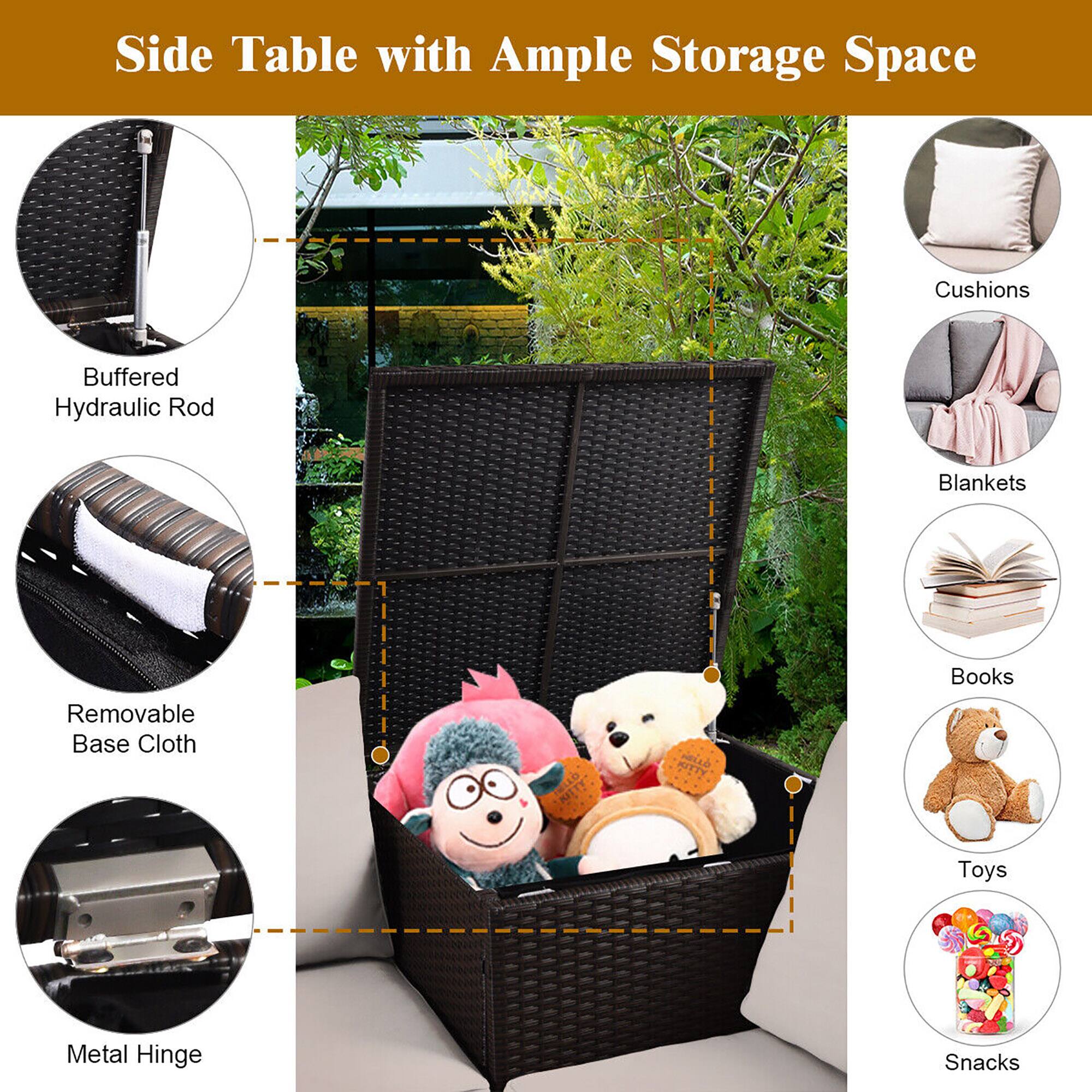 Side Table with Ample Storage Space

Cushions
Blankets
Books
Toys
Snacks

Buffered Hydraulic Rod
Removable Base Cloth
Metal Hinge