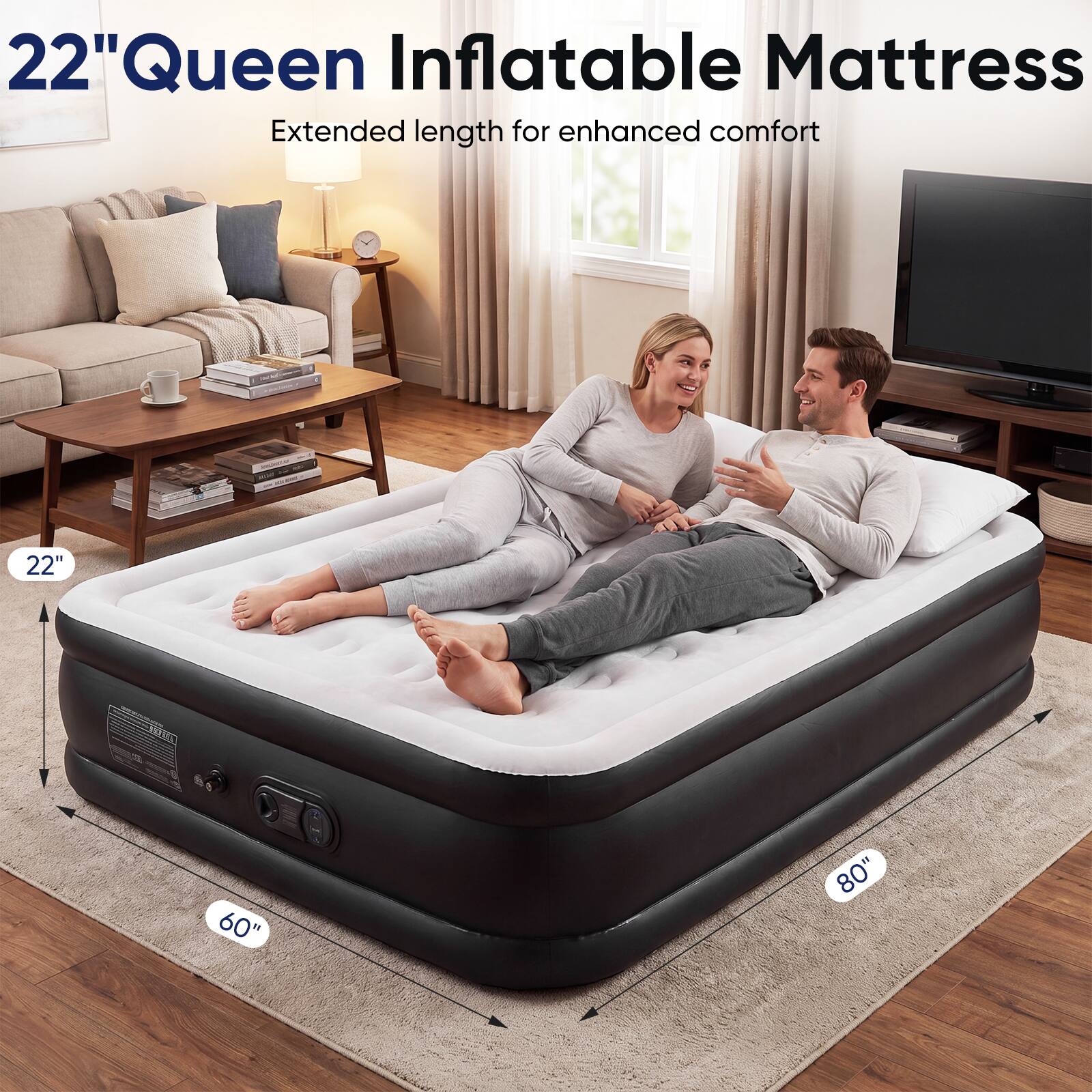 Sweetcrispy 22 inch Air Mattress, Double High Inflatable Raised Air Bed ...