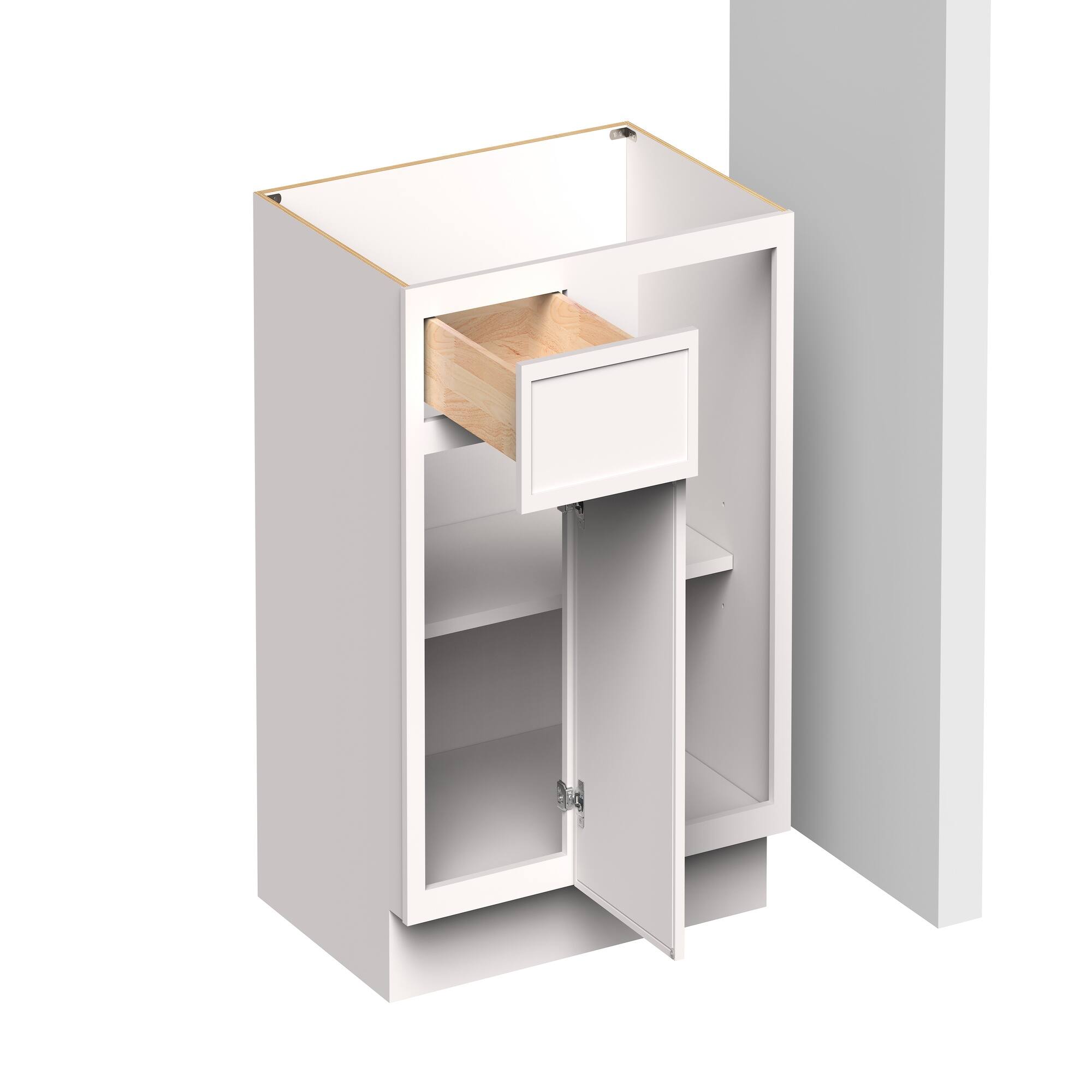 Front. Boyel Living - 33-in W x 34.5-in H x 24-in D Slim Shaker RTA Kitchen Blind Corner Base Cabinet with Soft-Close - Snow White.