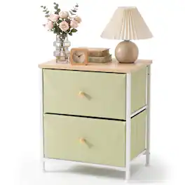 Sweetcrispy - Compact Dresser with 2 Drawers and Metal Frame, Nightstand Side Table for Bedroom, Living Room - Light Green