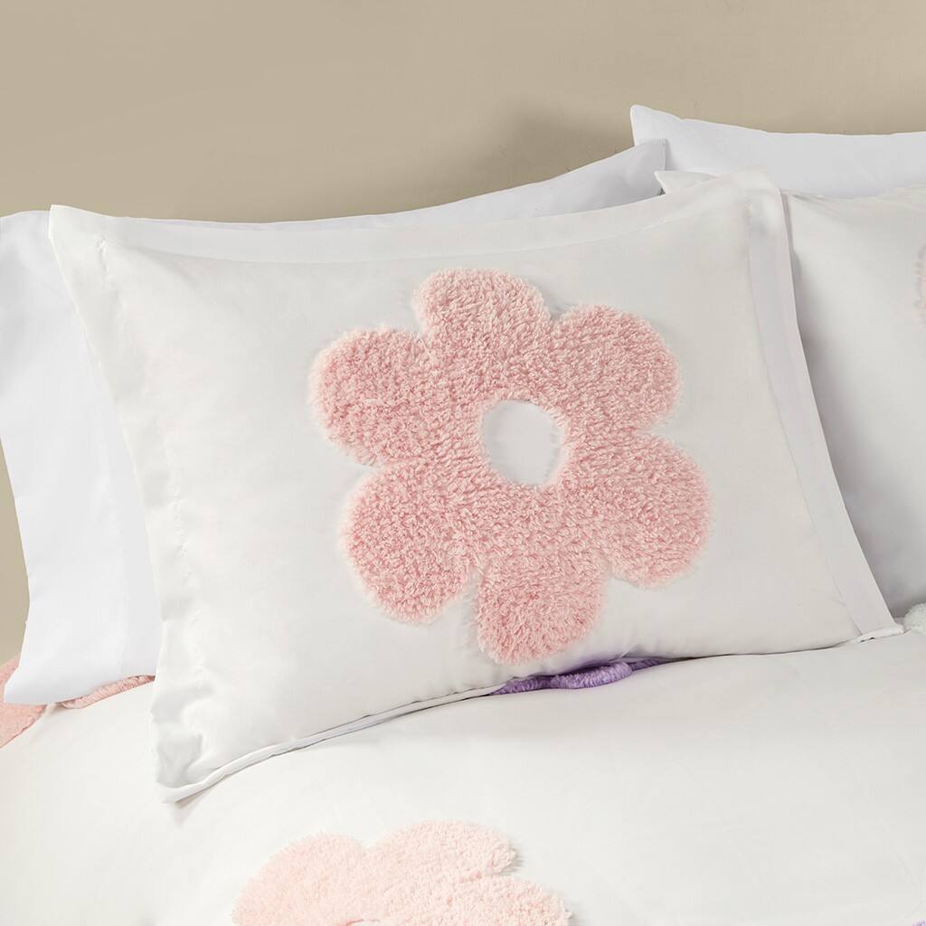Alt View 2. Gracie Mills - Gracie Mills Eubert Enchanting Floral Reversible Tufted Chenille Duvet Cover Set - White/Purple.