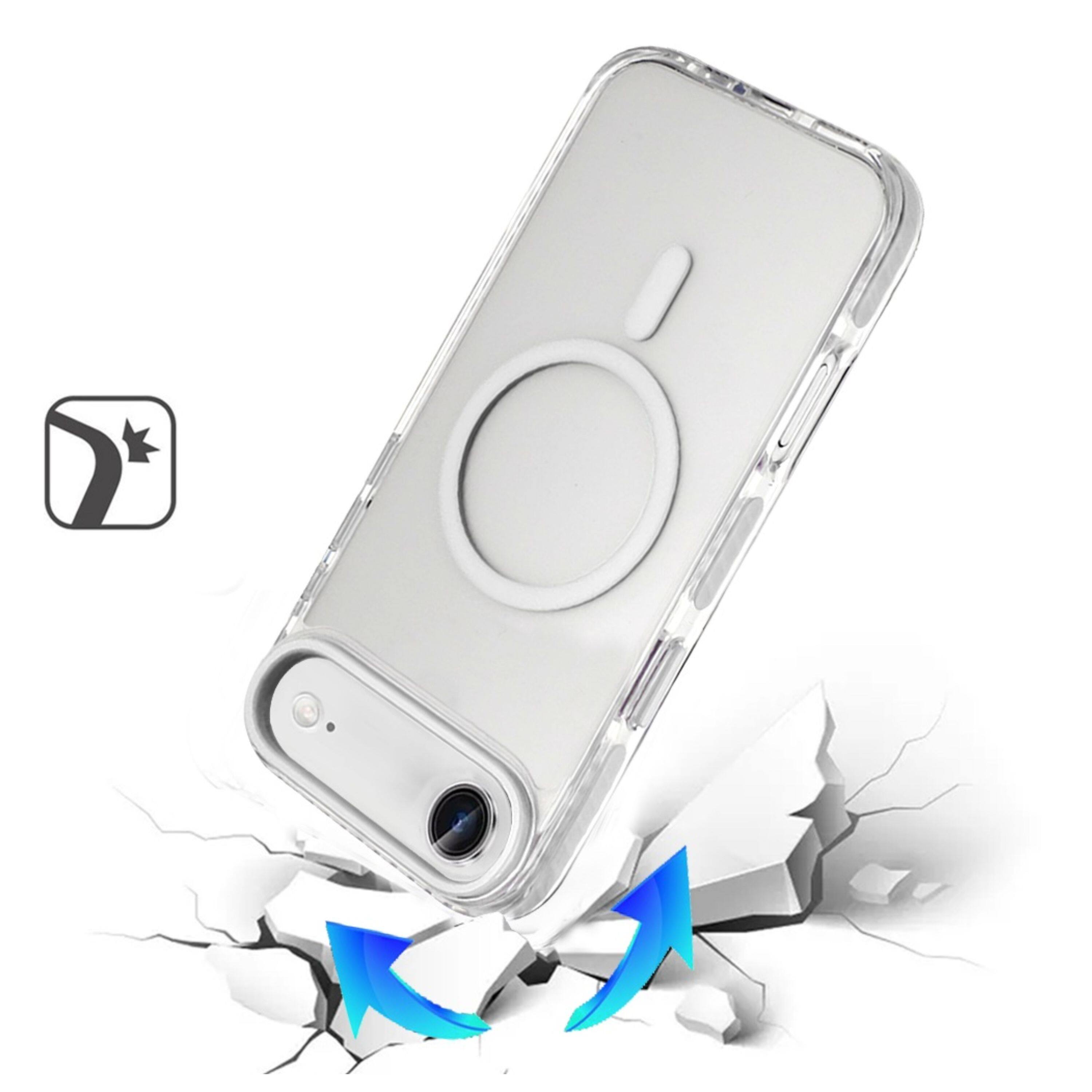Angle. Kitcheniva - Color Matching Trim Buttons Magnetic Circle Phone Case With Tempered Glass For iPhone Air White - White.