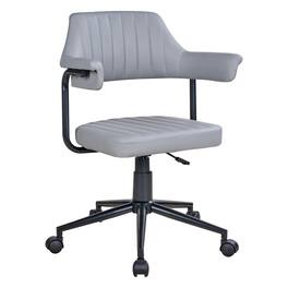 Vecelo - PU Leather Vanity Chair with Adjustable Height - 360° Swivel Office Chair, High-Density Foam Desk Chair with Backrest - Gray