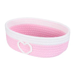 Unique Bargains - Rectangular Rope Basket, 11.2x6.7x3.5inch Small Woven Basket for Shelf Storage Home Decor Gift Chest - Pink/White