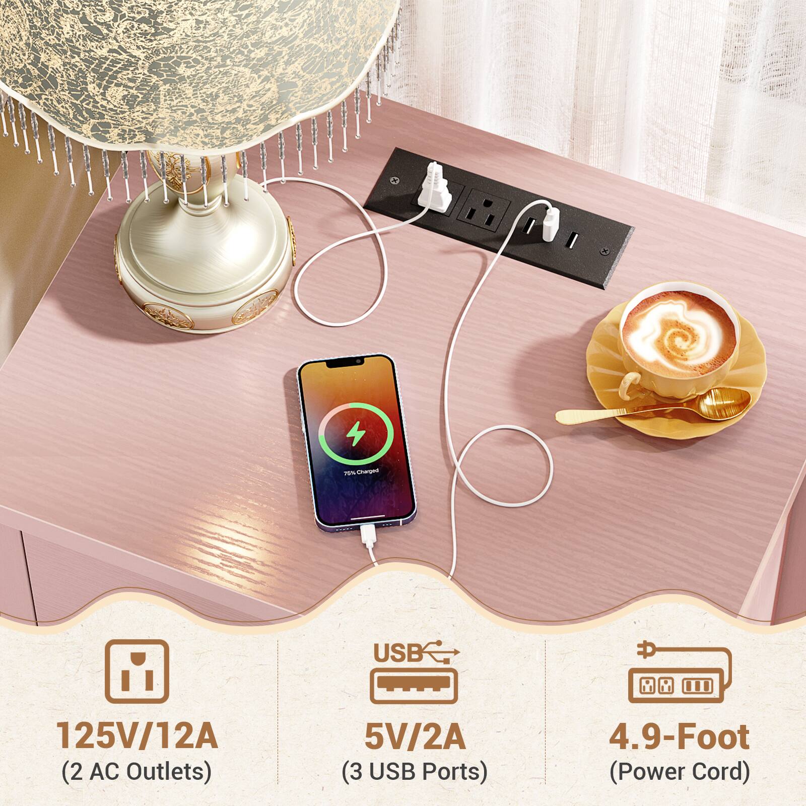 P Sue USB 125V/12A (2 AC Outlets) 5V/2A (3 USB Ports) 4.9-Foot (Power Cord)