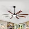 Front. Breezary - 72'' Ceiling Fan with 8 Plywood Blades, 3-Color Light, 6-Speed DC Motor, 6"/20" Downrods, Remote with Timer - Matte Black and Dark Wood Grain.