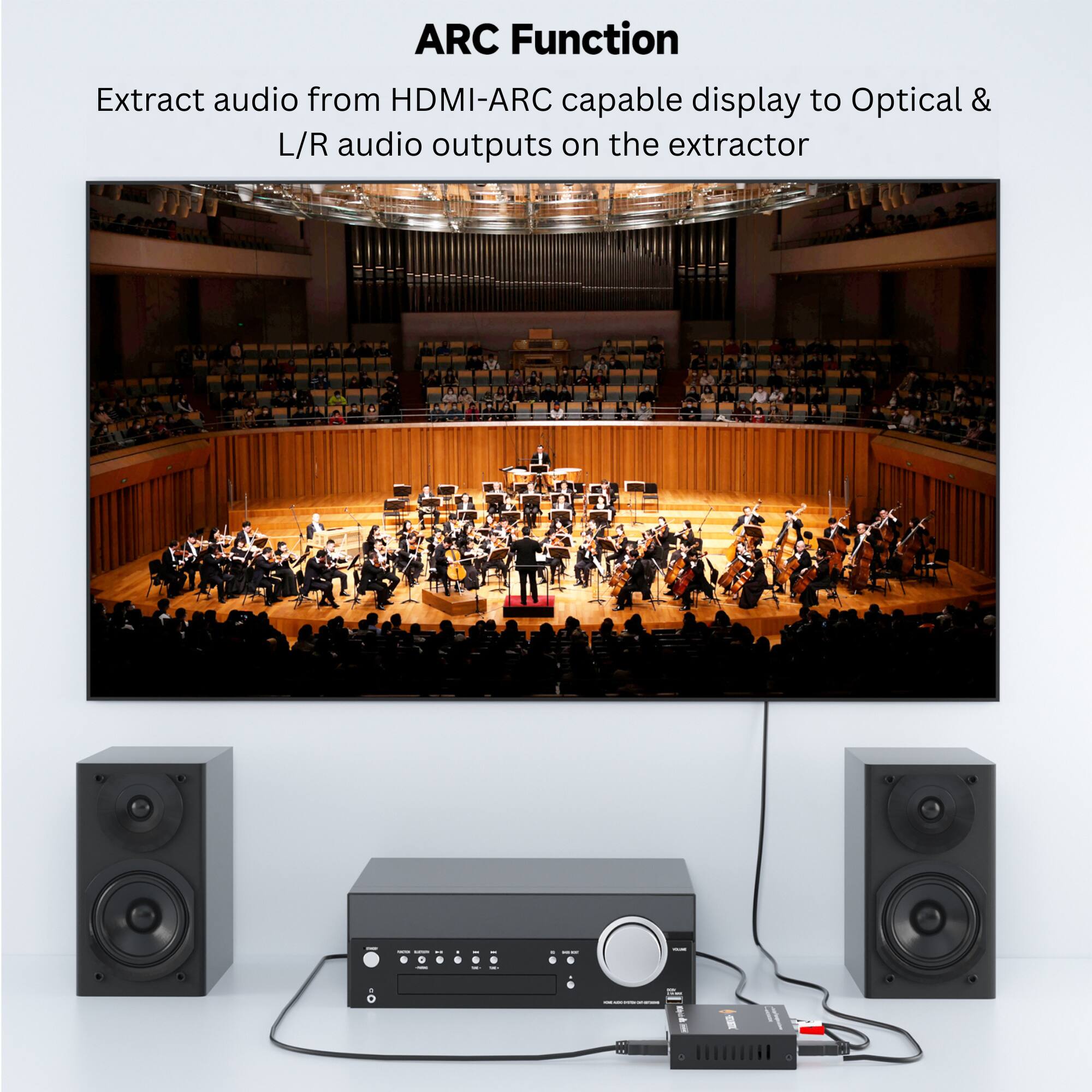 ARC Function

Extract audio from HDMI-ARC capable display to Optical & L/R audio outputs on the extractor