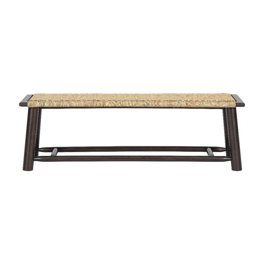 Back. Ropilly - Ropilly 59 Inch Solid Wood Rattan Bench Farmhouse Modern Walnut Entryway Bench Indoor Covered Outdoor - Walnut.