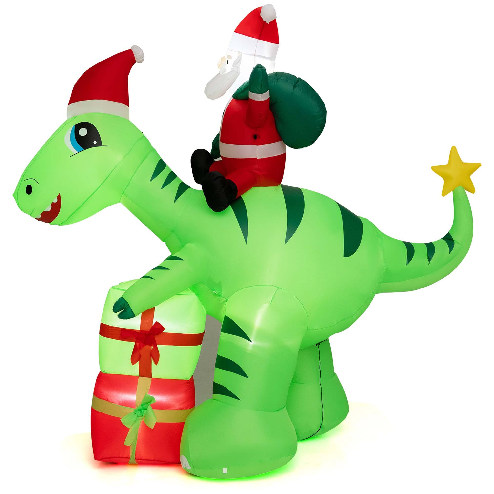 Alt View 1. Costway - 8FT Inflatable Christmas Santa Claus Dinosaur LED Lighted Decoration Gift Boxes - Multicolor.