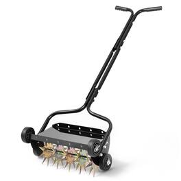 VEVOR - Lawn Aerator, 18 in Manual Push Spike Aerator with 4 Wheels & Handle, Heavy Duty Grass Aerators, Supports 40 lbs Added - Black