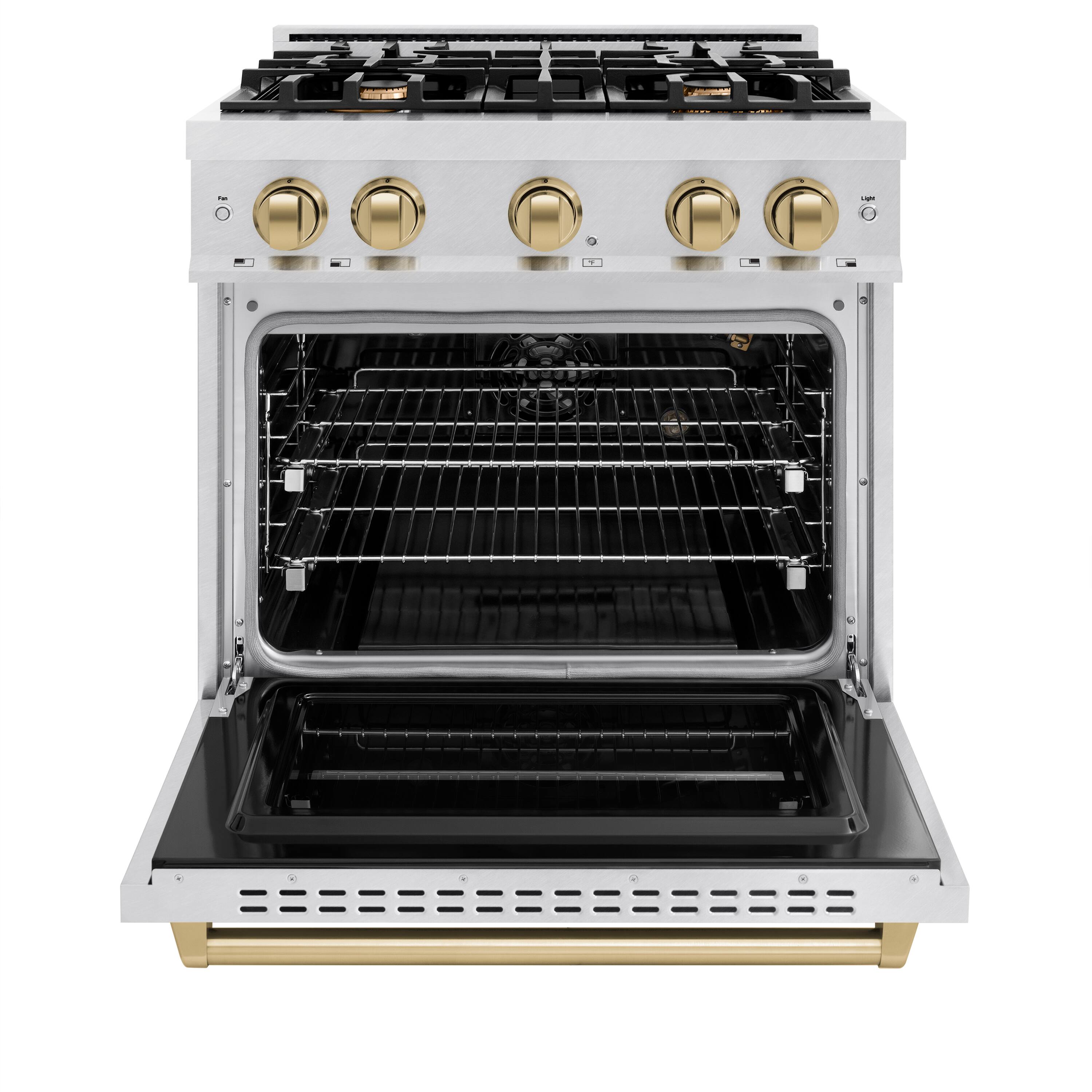 Alt View 1. ZLINE - ZLINE Autograph 30 in. Classic Satin Steel Gas Range w/ 4 Burners & Bronze Accents (CGRSZ-30-CB) - Stainless Steel.