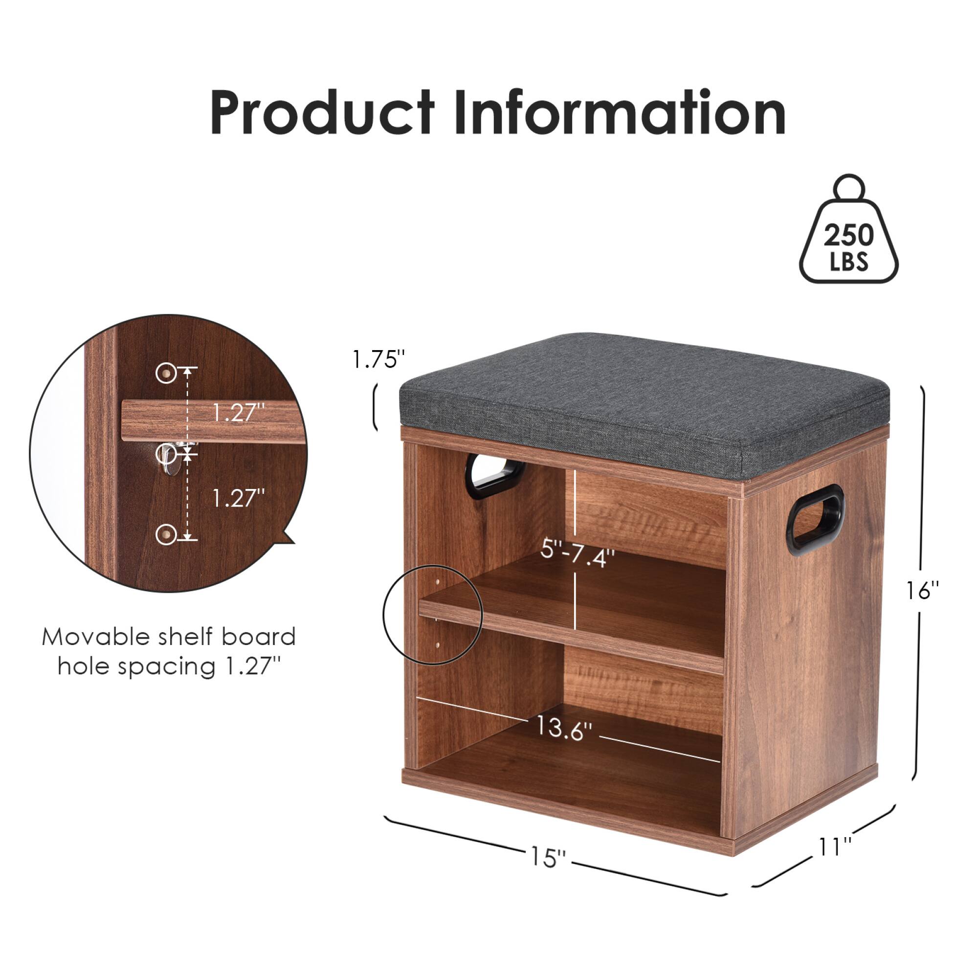 Product Information

- 250 LBS
- 1.75"
- 1.27"
- 1.27"
- 5"-7.4"
- 16"
- Movable shelf board hole spacing 1.27"
- 13.6"
- 15"
- 11"