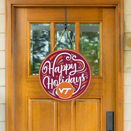 Evergreen Enterprises - Virginia Tech Hokies 18" Happy Holidays Wooden Round Door Sign - Multicolor