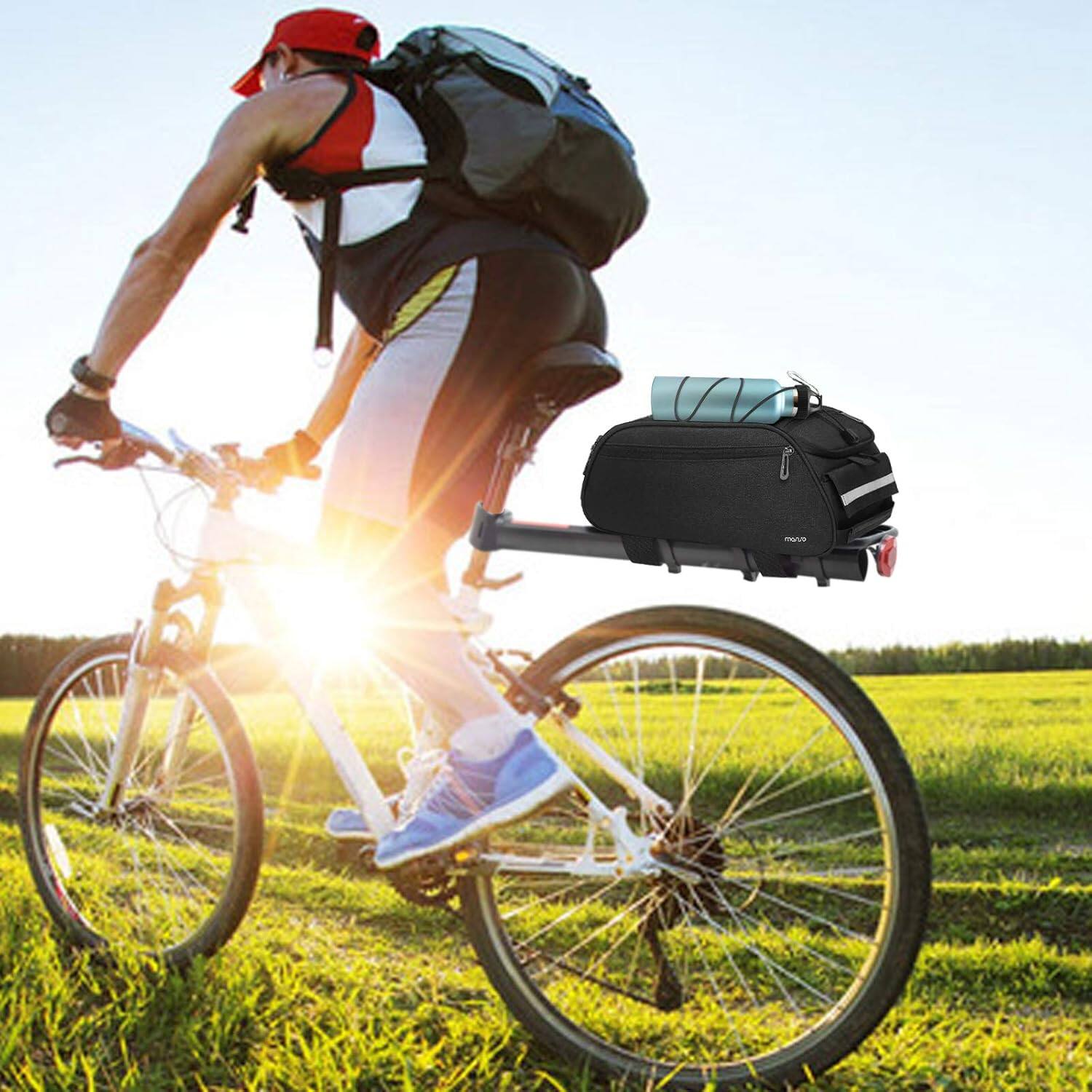 Alt View 3. mosiso - Bike Rack Bag Waterproof Bicycle Trunk Pannier  Cycling Bike Carrier Backseat Storage Luggage Saddle Shoulder Bag - Black.