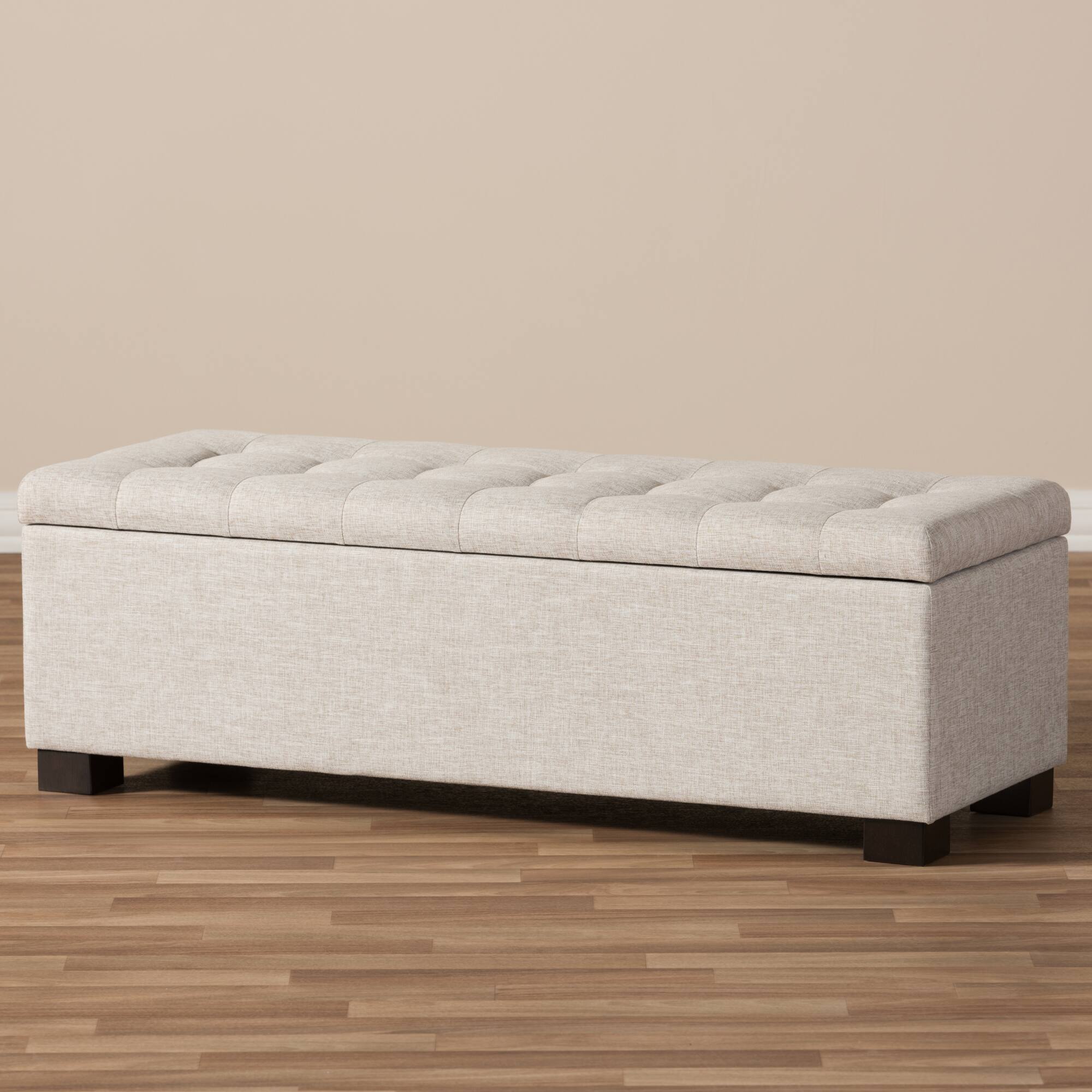 Alt View 6. Baxton Studio - Roanoke Modern and Contemporary Fabric Upholstered Grid-Tufting Storage Ottoman Bench - Beige.