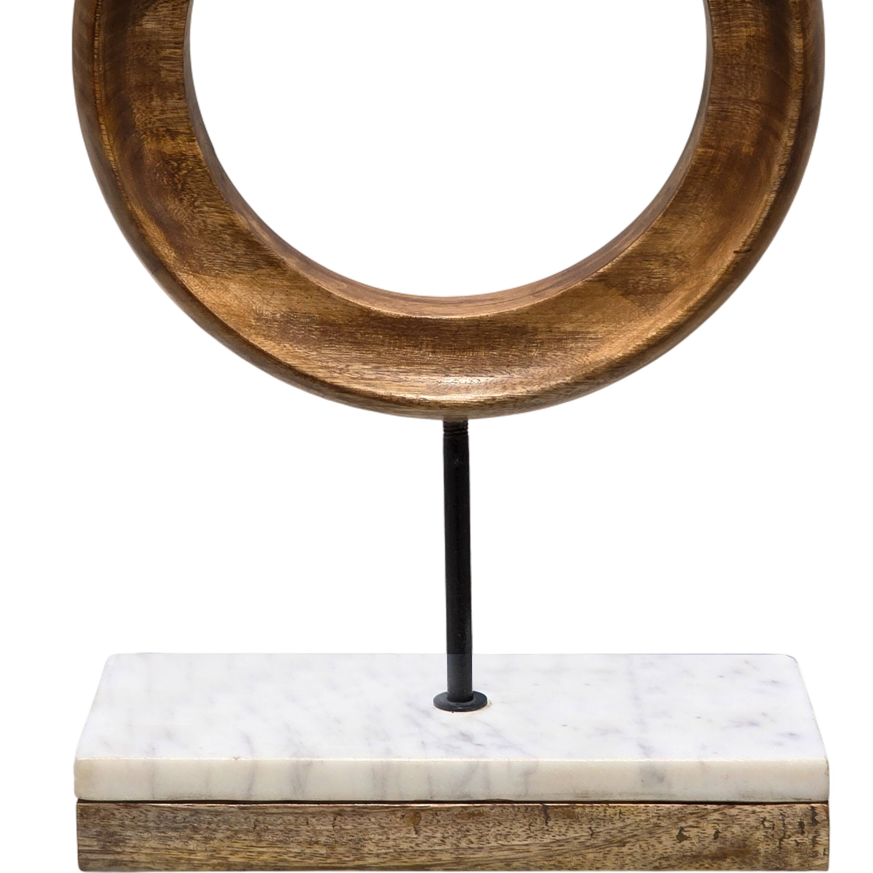 Alt View 4. Manhattan Lane - Decorative Tabletop Sculpture |Mango Wood Ring Design |Iron Stem and Marble Base - Brown, Black, White.